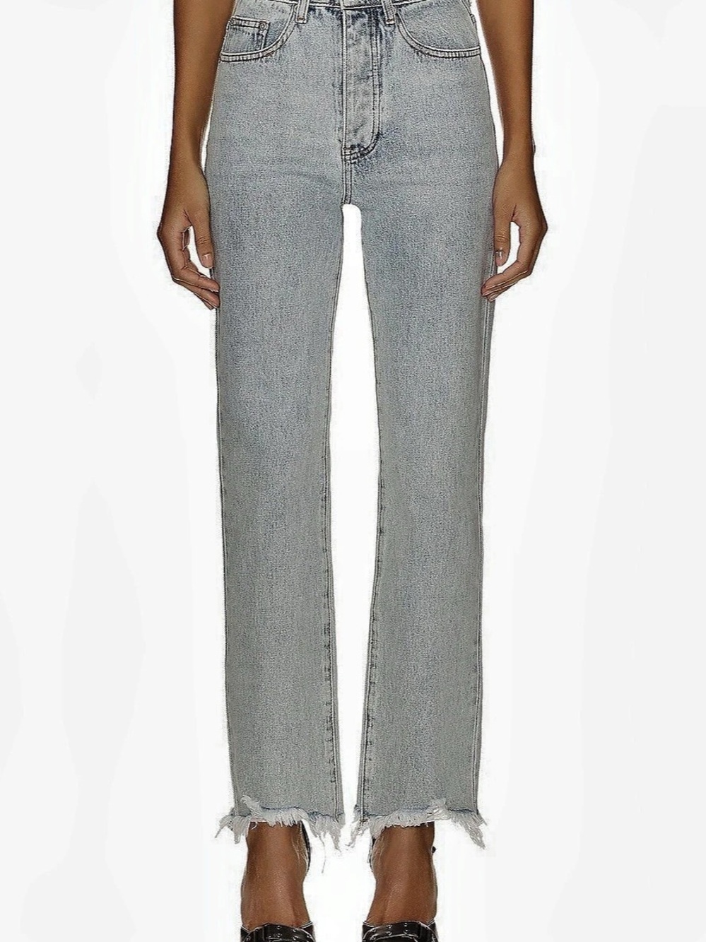 Superdown High Rise Straight Leg Jeans Light Wash Button Fly Raw Hem Size 24